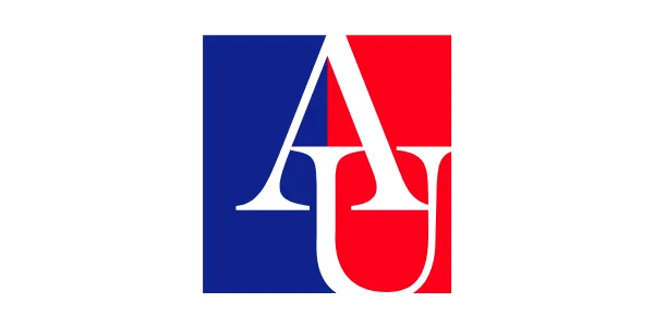 Red white and blue American University monogram