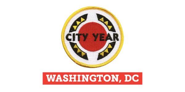 City Year circular red sun logo above a Washington DC label