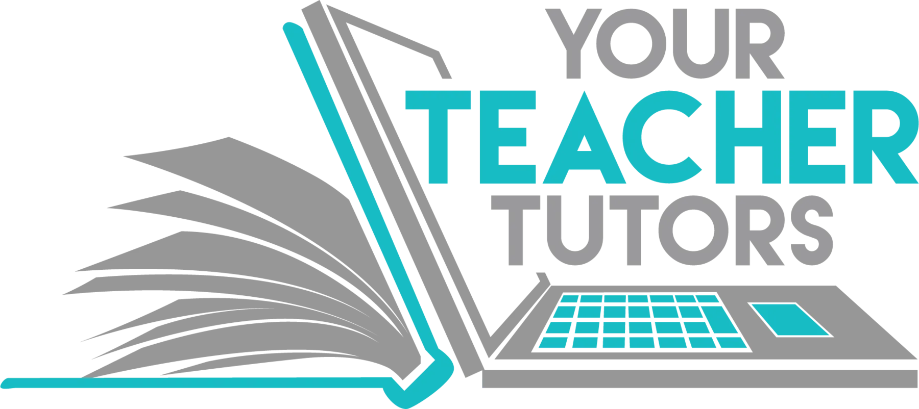 Your Teacher Tutors wordmark emerging from an open book and laptop
