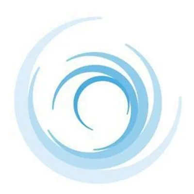 Pale blue spiral made of overlapping circular brush strokes