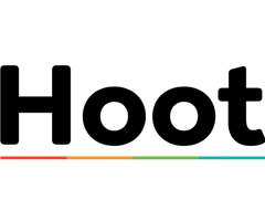 Black Hoot wordmark with a multicolored underline