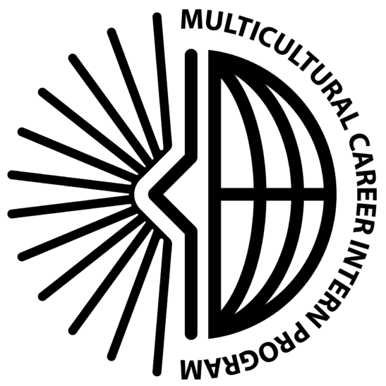 Black MCIP emblem with radiating lines and circular text