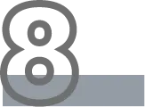 Large outlined gray number eight above a blue-gray bar