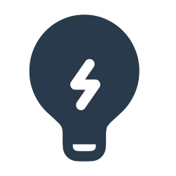 Dark lightbulb icon containing a white lightning bolt