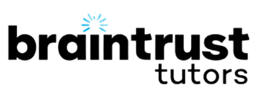 Braintrust tutors wordmark with a small light-blue burst